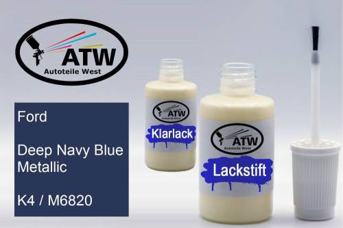 Ford, Deep Navy Blue Metallic, K4 / M6820: 20ml Lackstift + 20ml Klarlack - Set, von ATW Autoteile West.